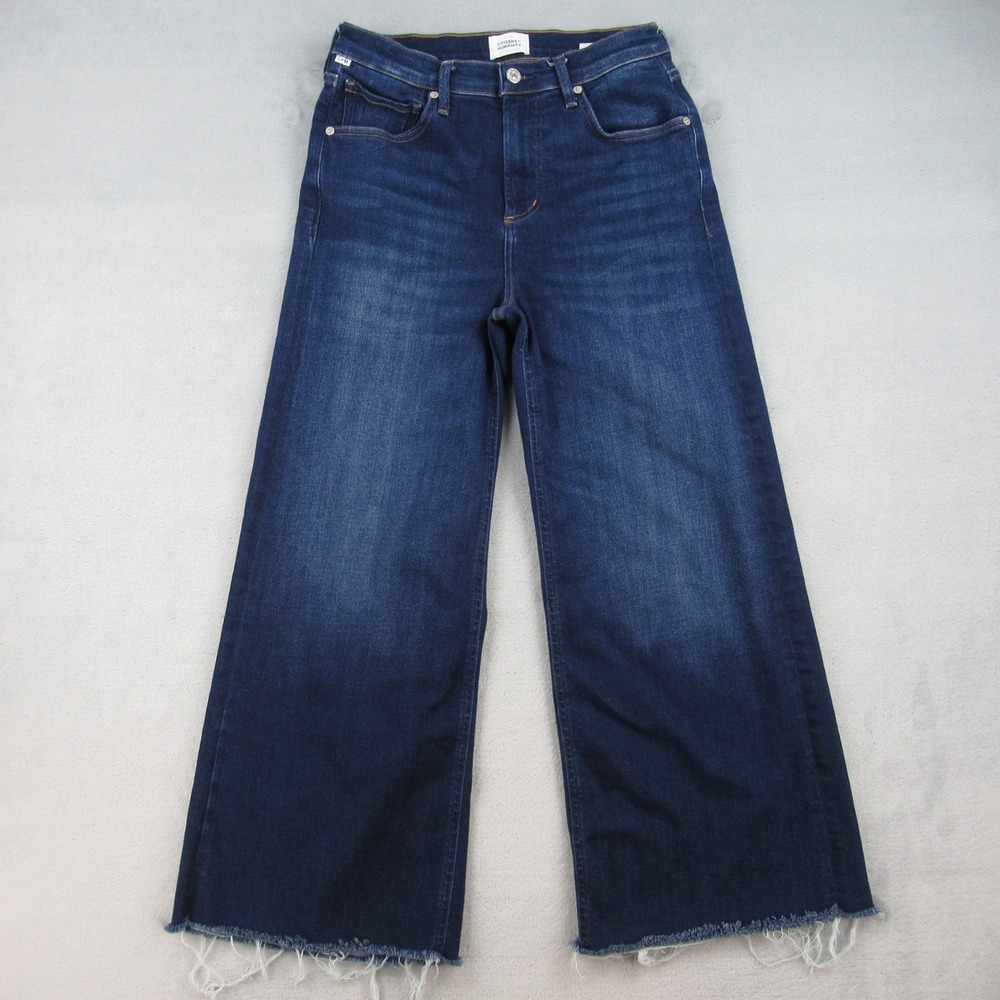 Citizens of Humanity Lyra High Rise Wide Leg Jeans Dark Wash Raw Hem 26 2140B